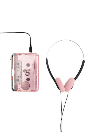 logo portable cassette player and headphones set